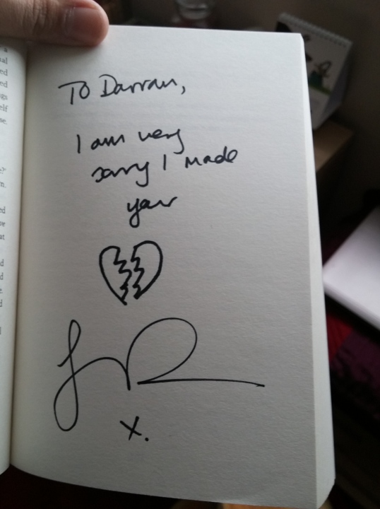 I asked James to sign a special page in the book instead of the title page. Heartbroken.